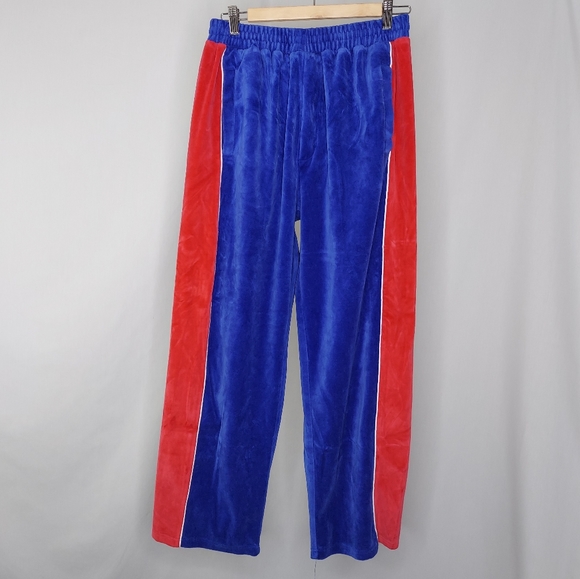 Sweatsedo Retro Velour Track Suit Set USA Logo Red Blue Zip Pocket Large - Picture 5 of 10